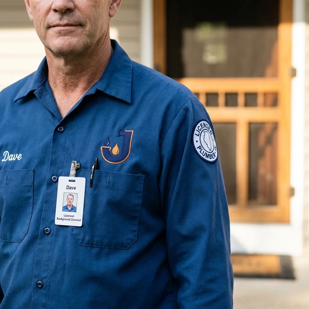 Licensed plumber showing ID badge in East Islip, NY