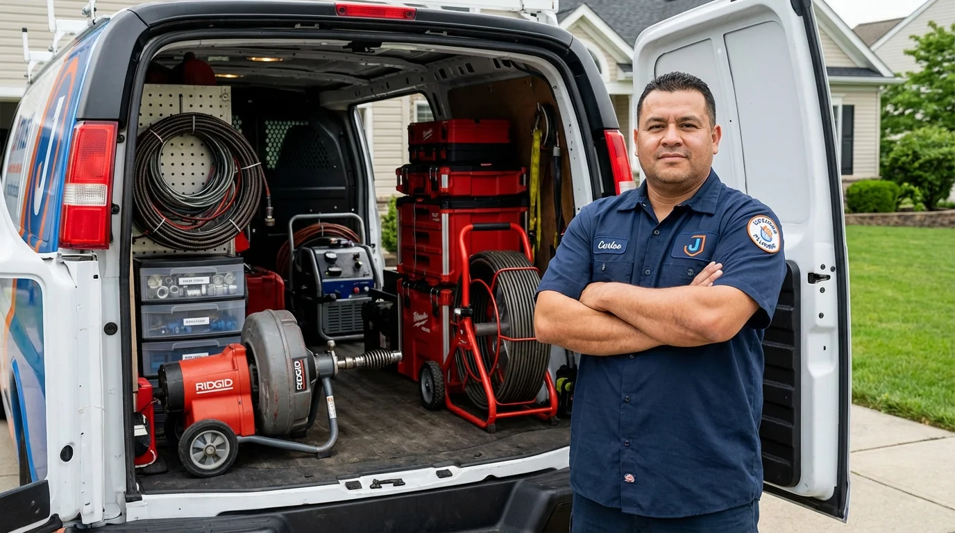 Professional drain cleaning equipment and Johns Plumbing LLC plumber in East Islip