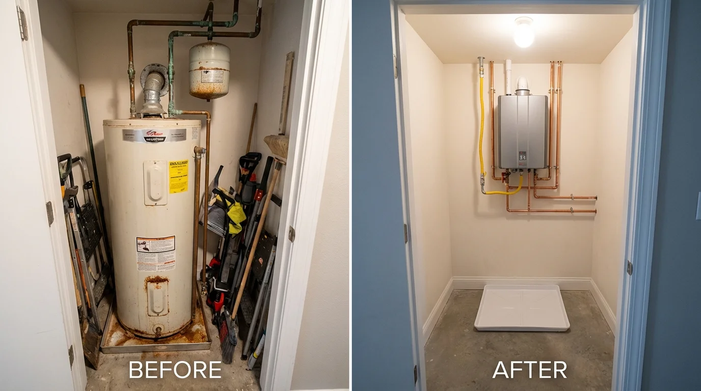 Tank water heater versus wall-mounted tankless unit comparison for East Islip, NY homeowners