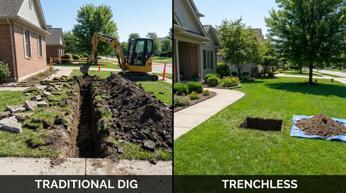 Trenchless sewer repair with minimal yard damage versus traditional excavation in East Islip, NY